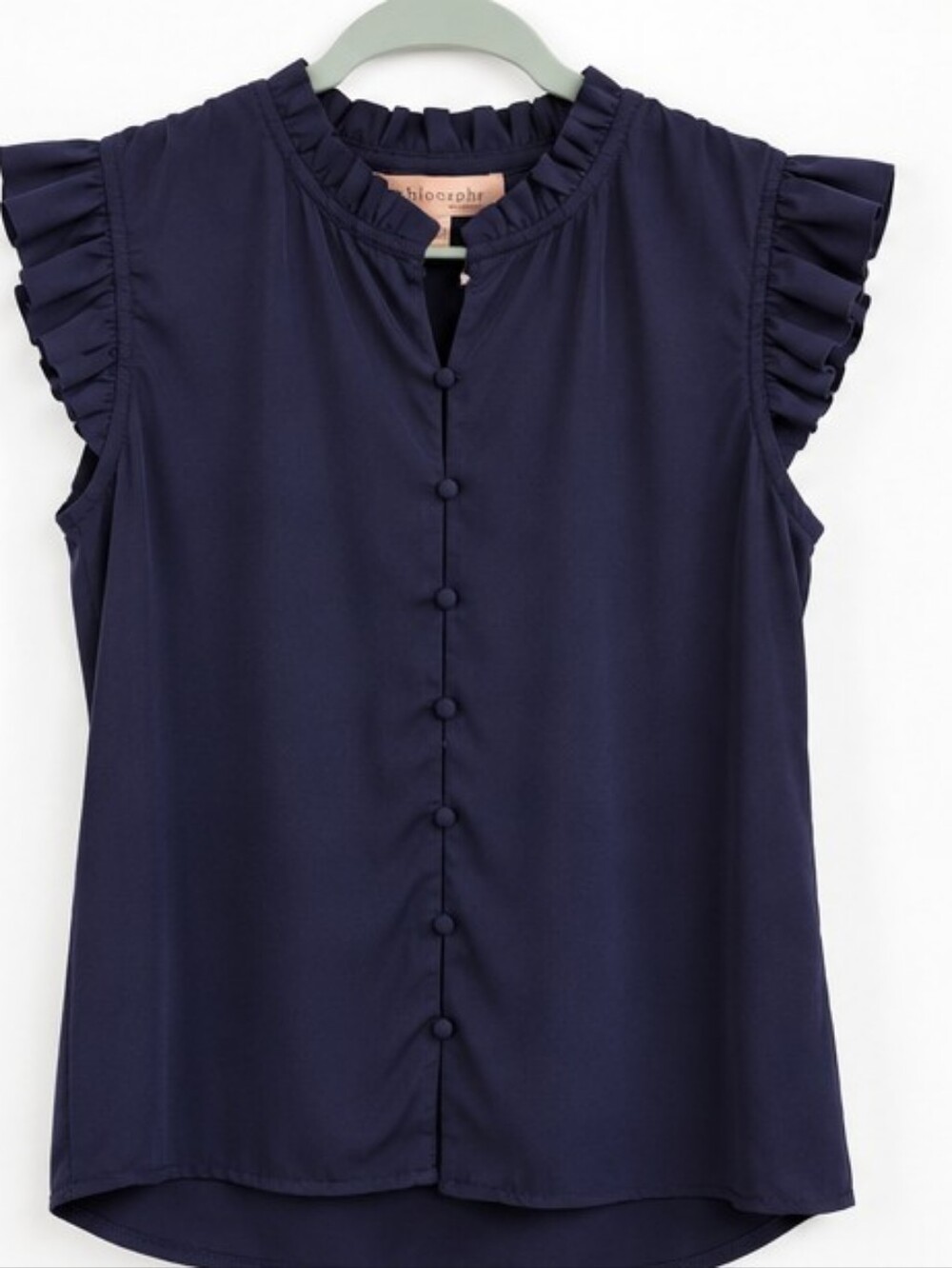Philosophy Republic Clothing Navy Ruffle Button Front Blouse, XL